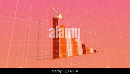 Image of financial data processing over pink background Stock Photo