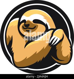 Round Logo Design of Cute Sloth Lying and Smiling Stock Vector