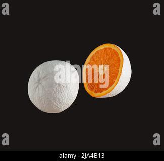 White colored orange fruit sliced on black background. Minimal food  concept. Abstract idea. Stock Photo