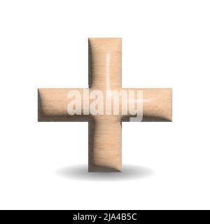 3D wood plus sign icon illustration on white background Stock Photo