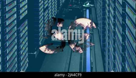 Image of 5g text over server room Stock Photo