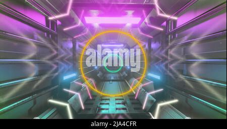 Image of neon circles over tunnel Stock Photo