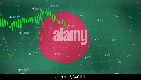 Image of flag of bangladesh over data processing Stock Photo