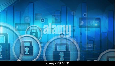 Image of data processing over blue background Stock Photo