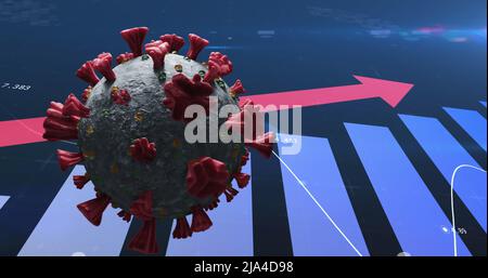 Image of virus cell spinning over data processing Stock Photo