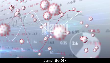 Image of virus cells floating over data processing Stock Photo