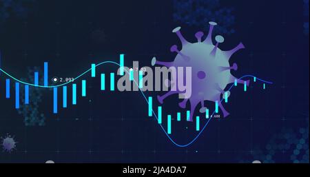 Image of virus cells floating over data processing Stock Photo