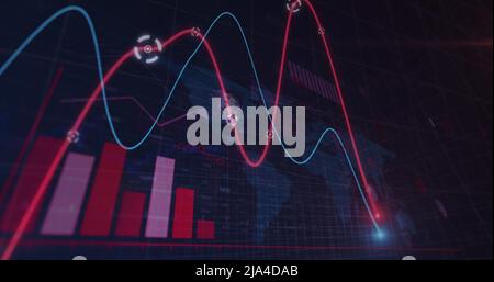Image of virus cells floating over data processing Stock Photo