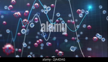 Image of virus cells floating over data processing Stock Photo