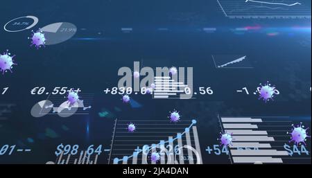 Image of virus cells floating over data processing Stock Photo