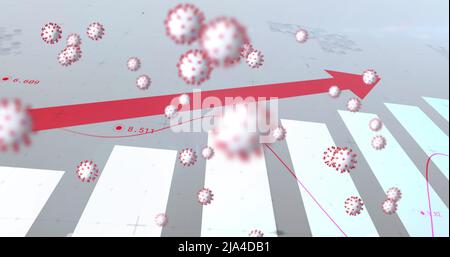 Image of virus cells floating over data processing Stock Photo