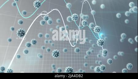 Image of virus cells floating over data processing Stock Photo