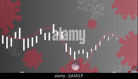 Image of virus cells floating over data processing Stock Photo