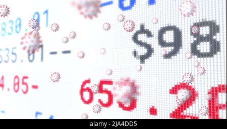 Image of virus cells floating over stock market Stock Photo