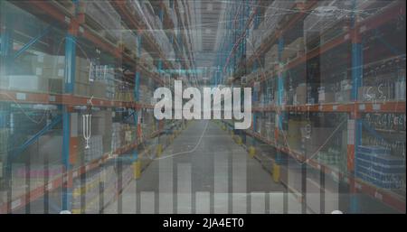 Image of data processing over warehouse Stock Photo