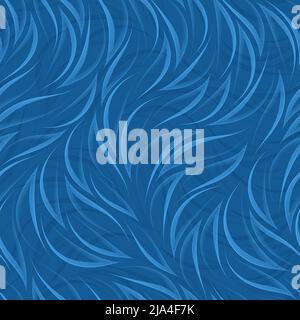 Blue seamless vector pattern of thin stripes in the form of waves. Abstract texture from smooth stripes with corners. Stock Vector