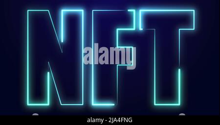 Image of neon nft text over blue background Stock Photo