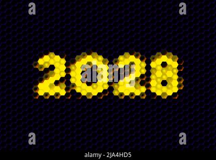 Sign of the 2028 year with hex pixel grid. New Years number or digits for holiday eve celebration card or calendar. Stock Vector