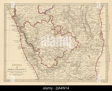 INDIA SOUTH.Madras (Chennai) Presidency & Mysore.Canara Carnatic.SDUK 1844 map Stock Photo