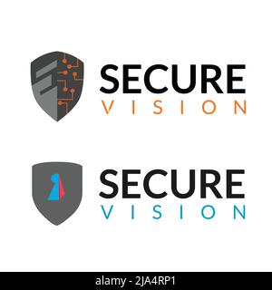 set of icons Secure Vision and Security logo design inspiration with diagram element and the lock icon Stock Vector