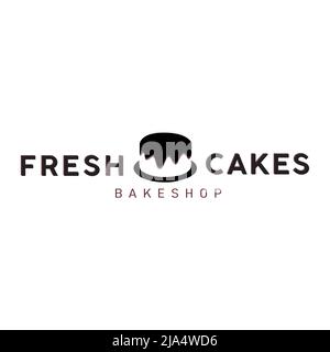 fresh cakes bake shop logo with brown outline Stock Vector