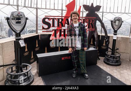 May 26, 2022, New York, New York, United States: Gaten Matarazzo from Stranger Things attends ceremonial lighting of Empire State Building ahead of global event for season 4 premiere. (Credit Image: © Lev Radin/Pacific Press via ZUMA Press Wire) Stock Photo