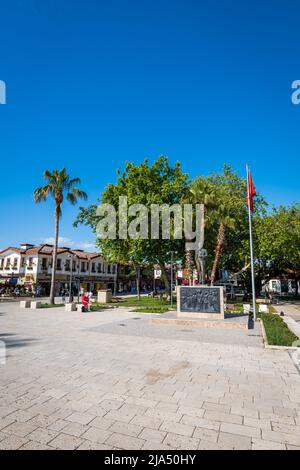 Side, Turkey - May 2022: Side cityscape, view of the central area of downtown Side, a popular resort town near Antalya, Turkey. Stock Photo