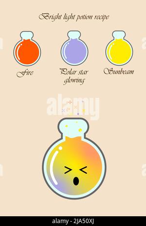 Bright light potion Witchcraft book page. Magic potion recipe Stock Vector