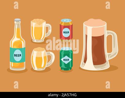 six beers products icons Stock Vector