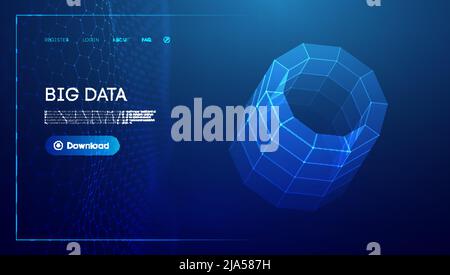 Bid data blue background. Wireframe cylinder vector. Network connection. Stock Vector