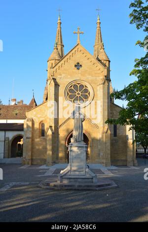 Collegiate church in Neuchatel, Switzerland in the evening sun Stock Photo