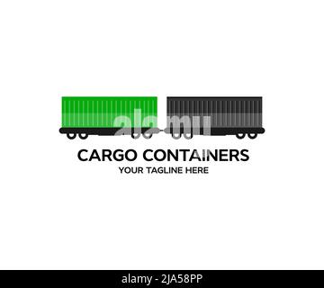 Railway Express containers. Freight train with cargo containers railway, station transport logistic distribution goods is industry transportation. Stock Vector