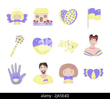 Colorful set of illustrations, Ukrainian symbols Stock Vector