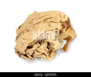 Crumple Paper Ball for School and Office from Brown Craft blank paper isolated on white background Stock Photo