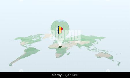 World map in perspective showing the location of the country Chad with detailed map with flag of Chad. Vector illustration. Stock Vector
