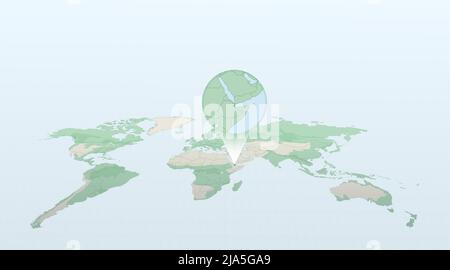 World map in perspective showing the location of the country Djibouti with detailed map with flag of Djibouti. Vector illustration. Stock Vector