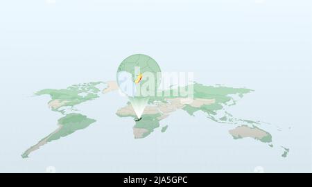 World map in perspective showing the location of the country Congo with detailed map with flag of Congo. Vector illustration. Stock Vector