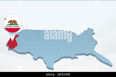 California state map on United States of America map in perspective. Vector presentation. Stock Vector