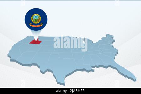 Idaho state map on United States of America map in perspective. Vector presentation. Stock Vector