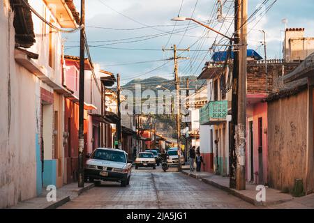 City streets on a calm evening in San Cristobal de las Casas, a colonial town in Chiapas, Mexico Stock Photo