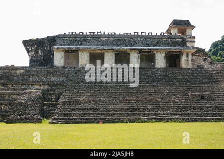 The Palace complex at Palenque Mayan ruins in Chiapas, Mexico Stock Photo