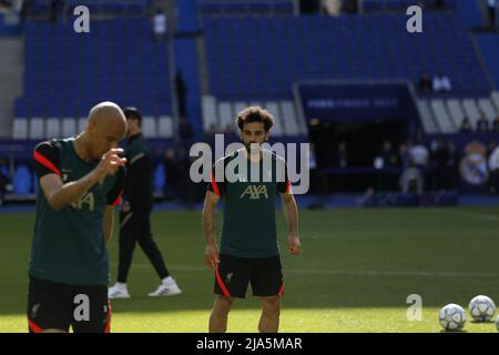 Paris, France. 27th May, 2022. Mohammad Salah seen during the Liverpool training in Paris Saint Denis stadium before final champions league 2022. (Photo by Mohammad Javad Abjoushak/SOPA Images/Sipa USA) Credit: Sipa USA/Alamy Live News Stock Photo