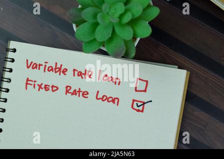 Concept of Fixed Rate Loan write on a sticky notes isolated on Wooden Table. Stock Photo