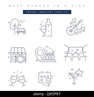 Best Places in City - Travel Industry -  Icon Set as EPS 10 File Stock Vector