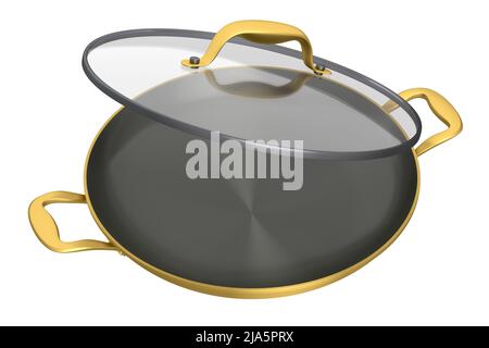 Frying Pan or Wok with Glass Lid on Portable Camping Electric Stove Stock  Illustration - Illustration of iron, steel: 249182100