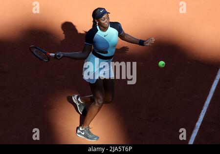 Paris, France. 27th May, 2022. US Sloane Stephens plays against Diane Parry of France during their French Tennis Open match at Roland Garros near Paris, France, on Friday May 27, 2022. Stephens won 6-2, 6-3. Photo by Maya Vidon-White/UPI Credit: UPI/Alamy Live News Stock Photo