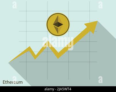 Business ethereum coin concept growth chart on graph background.vector Illustrator Stock Vector