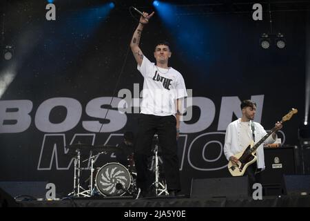 Bands performing at the Download Festival Pilot event on June 18, 2021 at Castle Donington, England, UK. The event sees 10,000 fans attending a non-masked, non-social distanced Government Trial Event. Featuring: Boston Manor Where: Castle Donington, United Kingdom When: 18 Jun 2021 Credit: Graham Finney/WENN Stock Photo