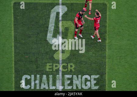 Marseille, France. 27th May 2022; Stade Velodrome, Marseille, France: European Rugby Challenge Cup Final, Lyon versus Toulon: Lyon celebration after their win Credit: Action Plus Sports Images/Alamy Live News Stock Photo