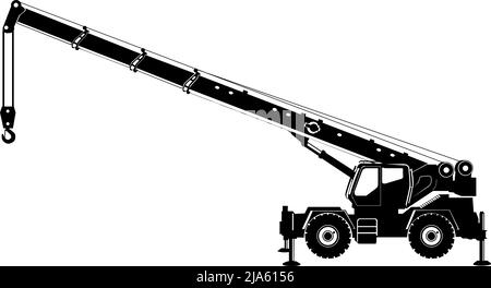 A mobile crane is a cable-controlled crane mounted on crawlers Stock Vector